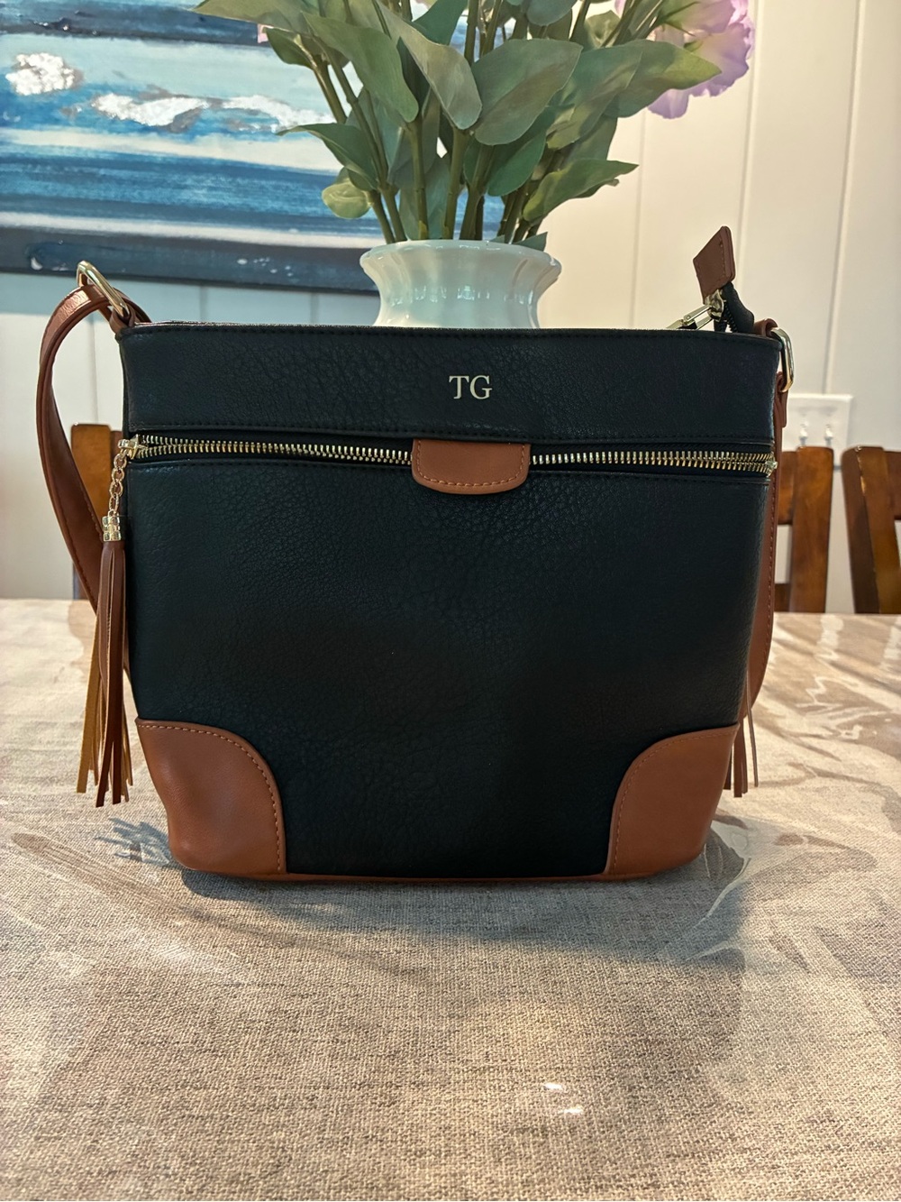 Two-Tone Black and Brown Crossbody Bag